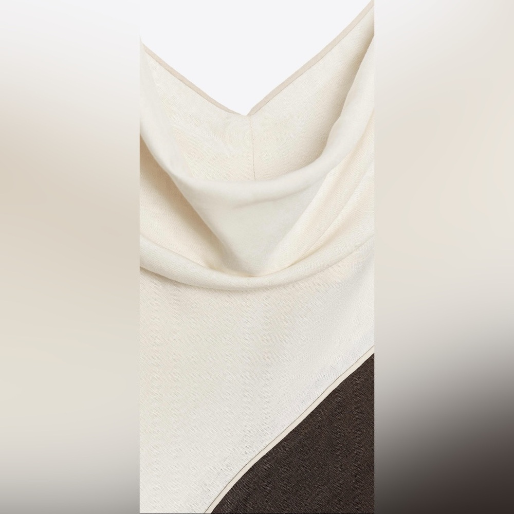 Zara Two-Tone Asymmetrical Slip Dress in Cream and Brown - Picture 11 of 11